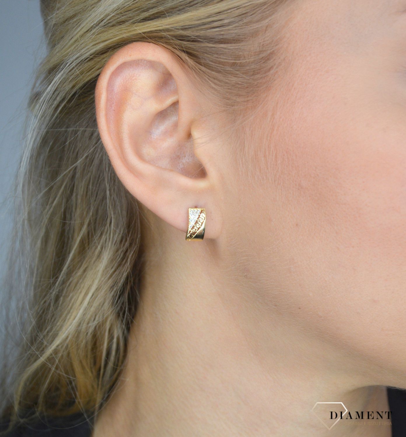 Złote kolczyki 585 droga grecka i cyrkonia KL 8281A 585.jpg